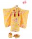 七五三 3歳女の子用被布[シンプルかわいい](被布・着物)黄色地・毬に小さな梅と桜No.37H